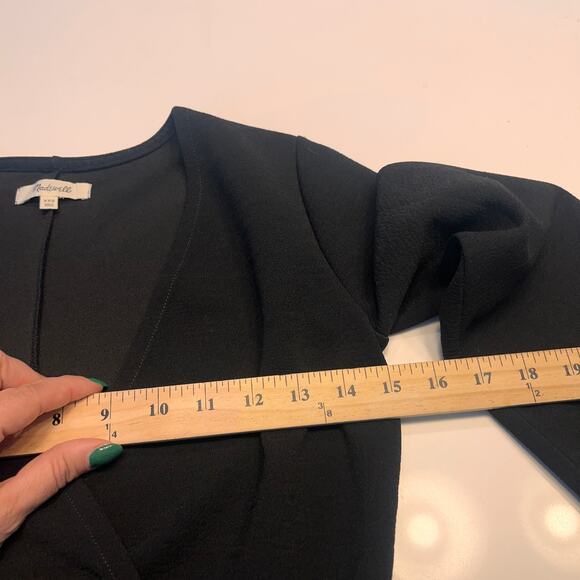 Madewell Black Texture & Thread Long-Sleeve Side-Tie Wrap Mini Dress Size XXS - Picture 9 of 11